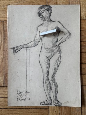 Art Deco Period 1920s Academic Portrait Study Pencil Drawing Female Hume 14x10