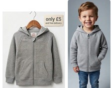 Boys Zipped Hoodie Mothercare Grey Textured Hooded Top Cotton Rich Jumper NEW