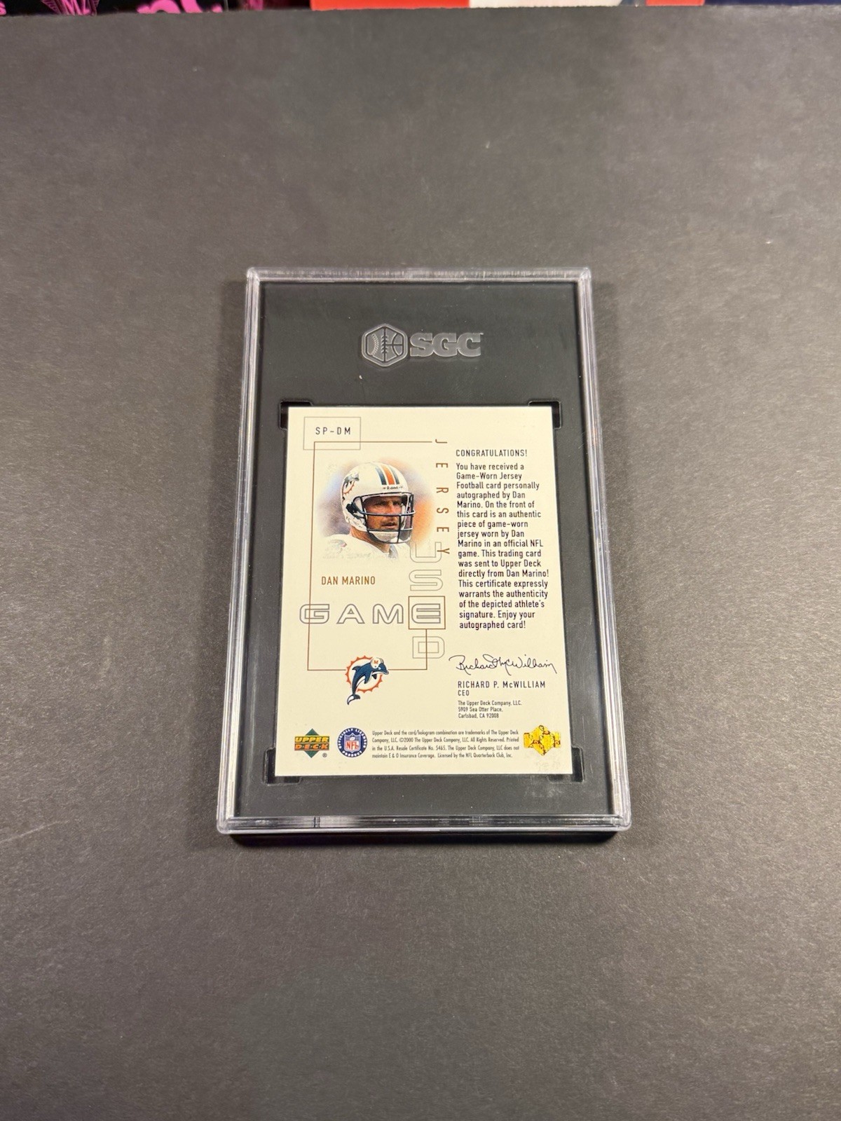 Dan Marino On Card Auto, Game Used Patch 2000 UD Pros And Prospects Sig Piece view 2