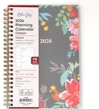 Blue Sky 2026 Weekly and Monthly Planner Calendar, January 2026 - December 2026,