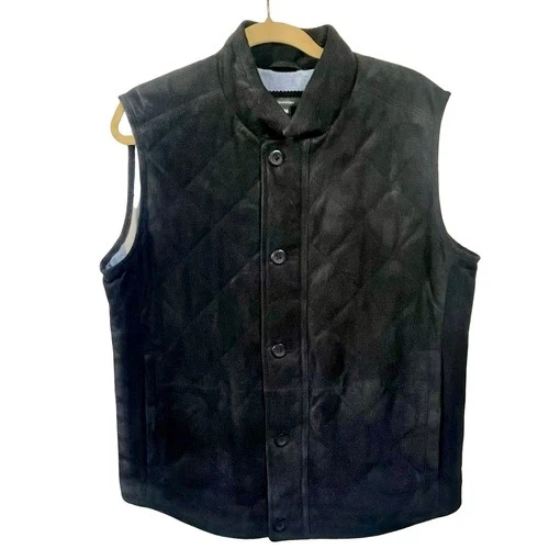 Turtleson Mens Quilted Suede Vest Navy Blue Full Zip Button Front Size M Utility - product listing photo