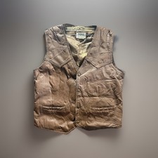 Duke Haband Vest Mens Brown Leather Patchwork Snap Western Biker Vintage Large