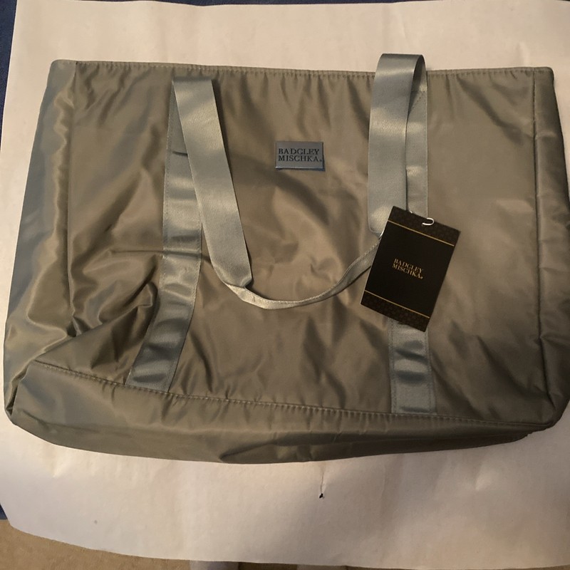 New Badgley Mischka Nylon Weekender Travel Tote Bag Lightweight Travel Bag Gray