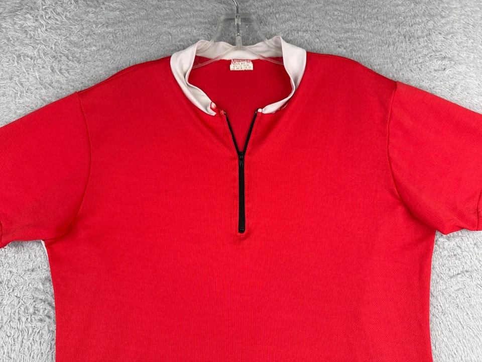 Camiseta deportiva de ciclismo vintage para mujer extra grande roja blanca floral 1/2 cremallera manga corta Foto 4 de 4