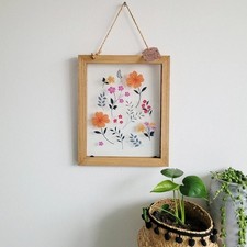 Image of Botanical Printed Hanging Wall Decor - Glass With Wooden Frame