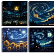 4 Pack Paint by Numbers Kit for Adults with Frame,Moon Paint by Numbers for Adul