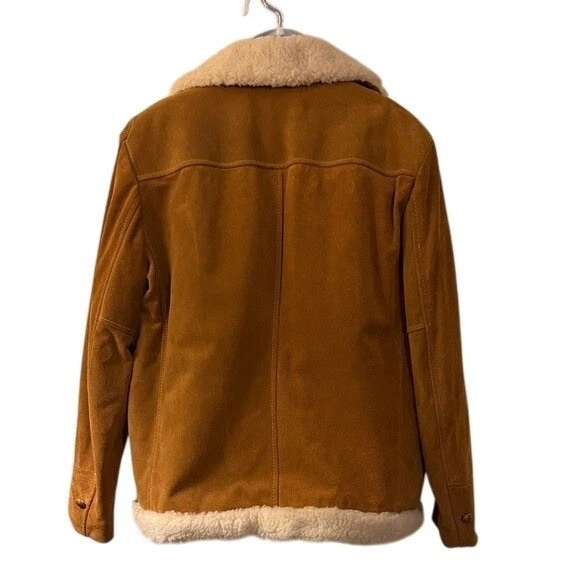 Mens Genuine Leather Shearling Lined Suede Jacket Brown Western Style Size 46 - Image 4 of 4