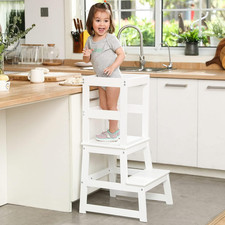 Kids Kitchen Step Stool for Kids with Safety Rail,Solid Wood Construction Toddle