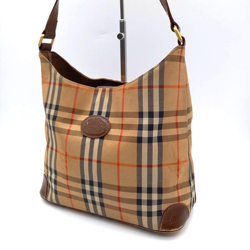 Burberry Beige Canvas Shoulder Bag Authentic Rare Nova Check Shadow Horse