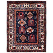 5'x6'4" Blue Afghan Ersari with Caucasian Motif Hand Knotted Soft Wool Rug 2664