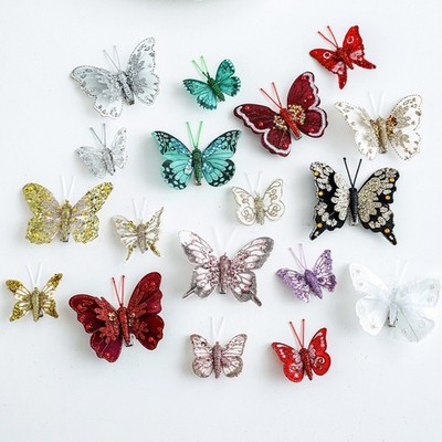 10 Stück Set Glitzer Schmetterling Ornamente mit Clips für Weihnachtsbaumschmu