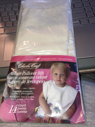 Velour Toddler Pullover Bib 14 Count 11.75" x 19.5"- White - Charles Craft NIP - Picture 2 of 4