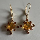 QVC 9ct 375 Yellow Gold Citrine & Garnet Gemstone Drop Dangle Leverback Earrings
