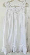 NEW EILEEN WEST WHITE COTTON PINTUCKED LACE TRIM NIGHTGOWN SLEEVELESS SHORT L
