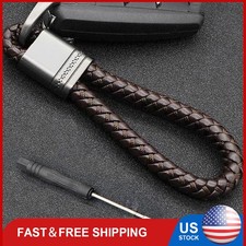 Hand Brown Braided Leather Keychain for Car Keys Horseshoe D Ring Key Holder
