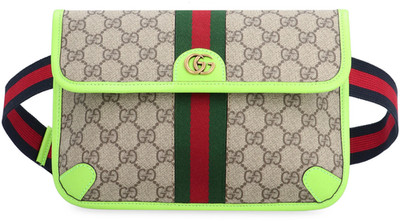Gucci Ophidia Small Belt Bag GG Supreme Neon Green Beige Web Strap