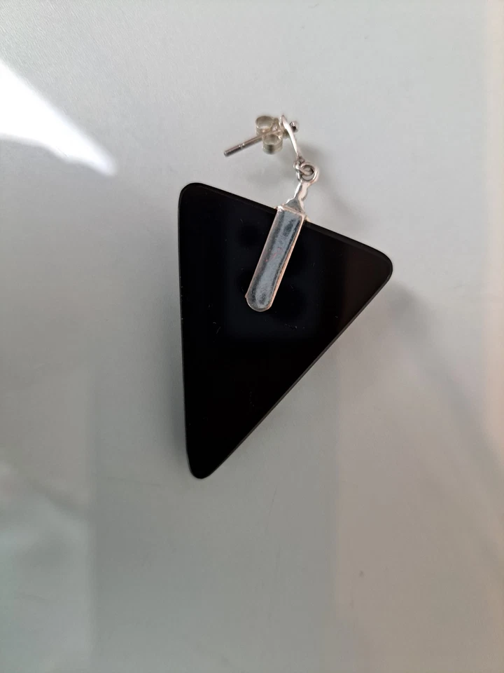 Orecchino Singolo,Molto Bella Orecchini Pendenti 925 Argento con Onice e - Immagine 3 di 4