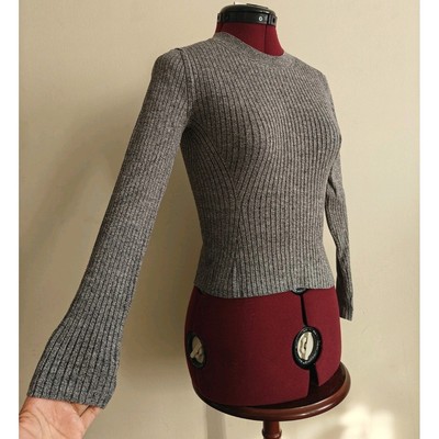Divided H&M XS Womens Crewneck Sweater Gray Rib Knit Long Sleeve Crop Top Shirt