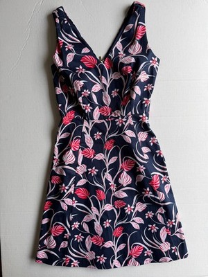 NWT, Draper James, Shoulder Knot Dress, Nassau Navy Pattern, Size 0