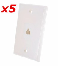 5 Pack - 1-Port RJ11 6P4C Smooth Telephone Phone Jack Face Wall Plate - White