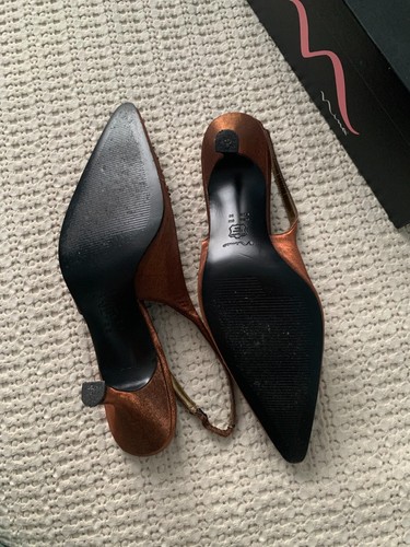 Nina Bronze Satin Jeweled Slingback Style Size 8M Women's Heels - Picture 3 of 5