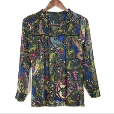 Anthropologie Dolan Odessa Paisley Blouse Women’s Size XS Long Sleeves Pleated