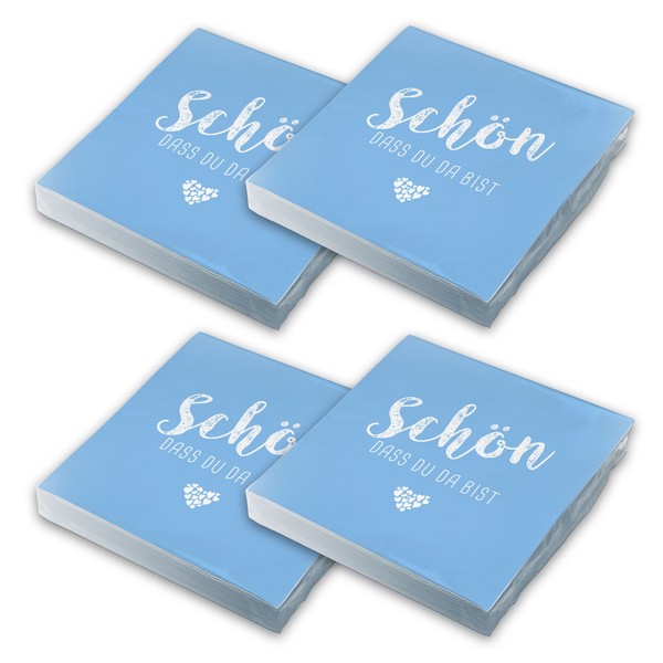 Itenga 80X Servietten SchöN Dass Du Da Bist Hell Blau Hochzeit Geburtstag Taufe-image