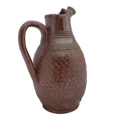 French antique brown salt glazed stoneware wine jug or ewer sgraffito decoration - Picture 7 of 12