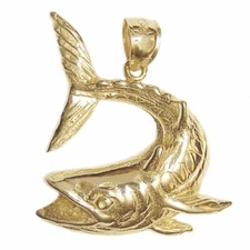 New 14k Yellow Gold Kingfish Pendant