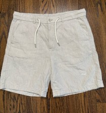 Porter & Ash Mens Drawstring Seersucker Shorts Linen Cotton Size XL Vacation