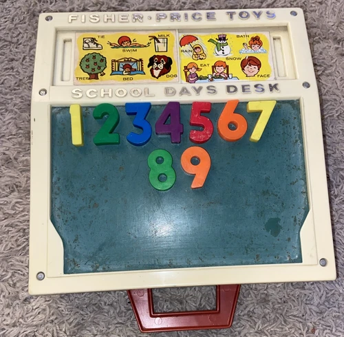 Vintage 1972 Fisher Price School Days Portable Play Desk #176 Tray Stencil Cards