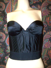 Vintage Wonderbra Satin Black Strapless Padded Corset Bustier Bra 34A