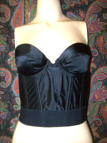 Vintage Wonderbra Satin Black Strapless Padded Corset Bustier Bra 34A - 第 1/7 張圖片