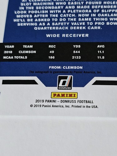 2019 Panini Donruss The Rookies Autographs TR40 Hunter Renfrow 213/299 (AU, RC) - Picture 7 of 7