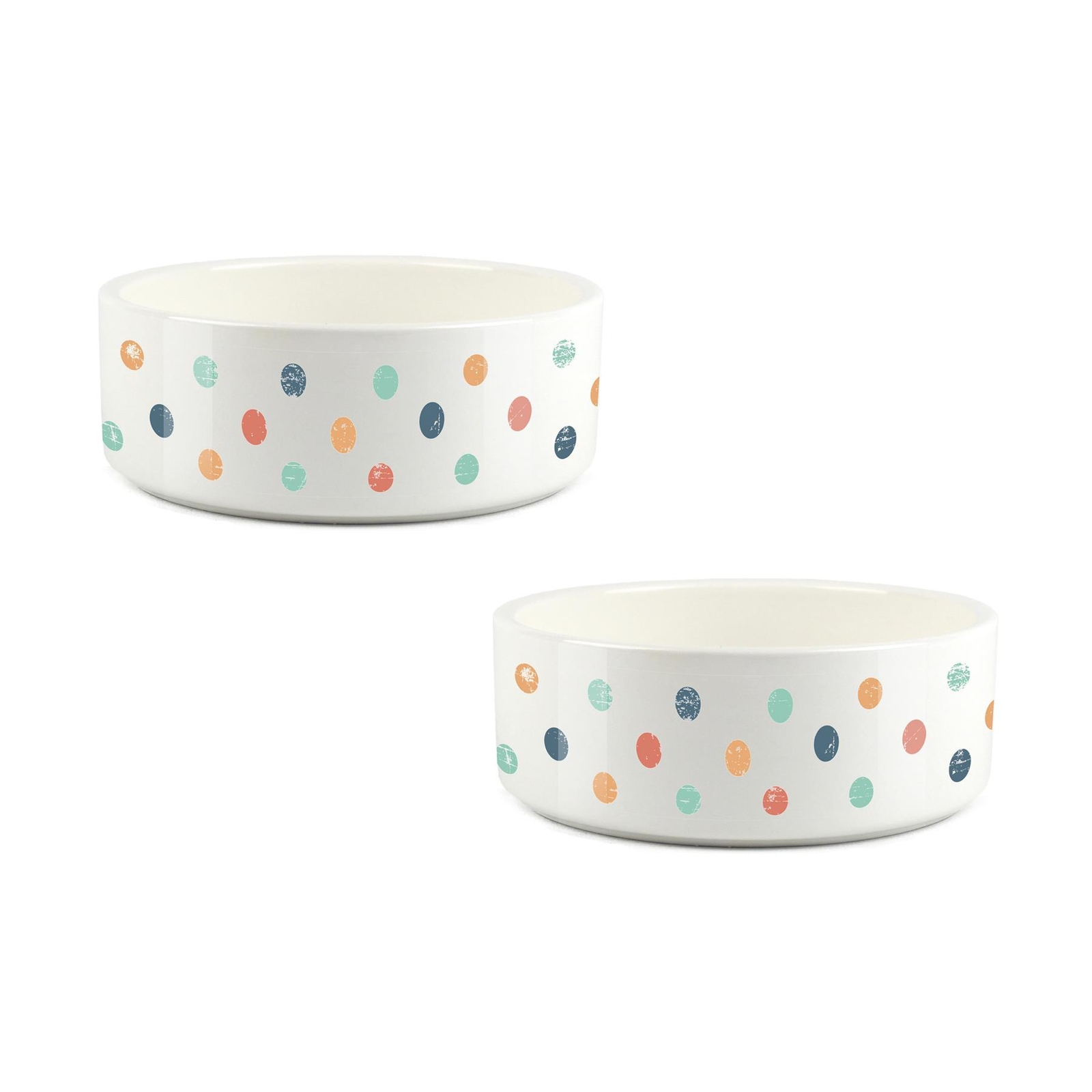 Colourful Polka Dots Pet Bowl Set - Small Ceramic Food/Water Dish Gifts for Cats