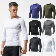 2Pack Men's Compression Shirts Long Sleeve UPF SPF Rash Guard Workout Base Layer