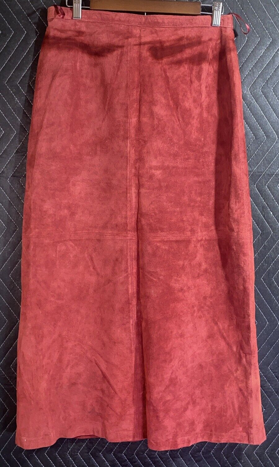 Suede Maxi Skirt Red Leather 90s Vintage Minimalist Size Womens 12