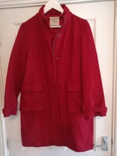 J.crew Ladies Bright Red Wool Blend Button Up Long Sleeve Coat Thinsulate Sz Sml
