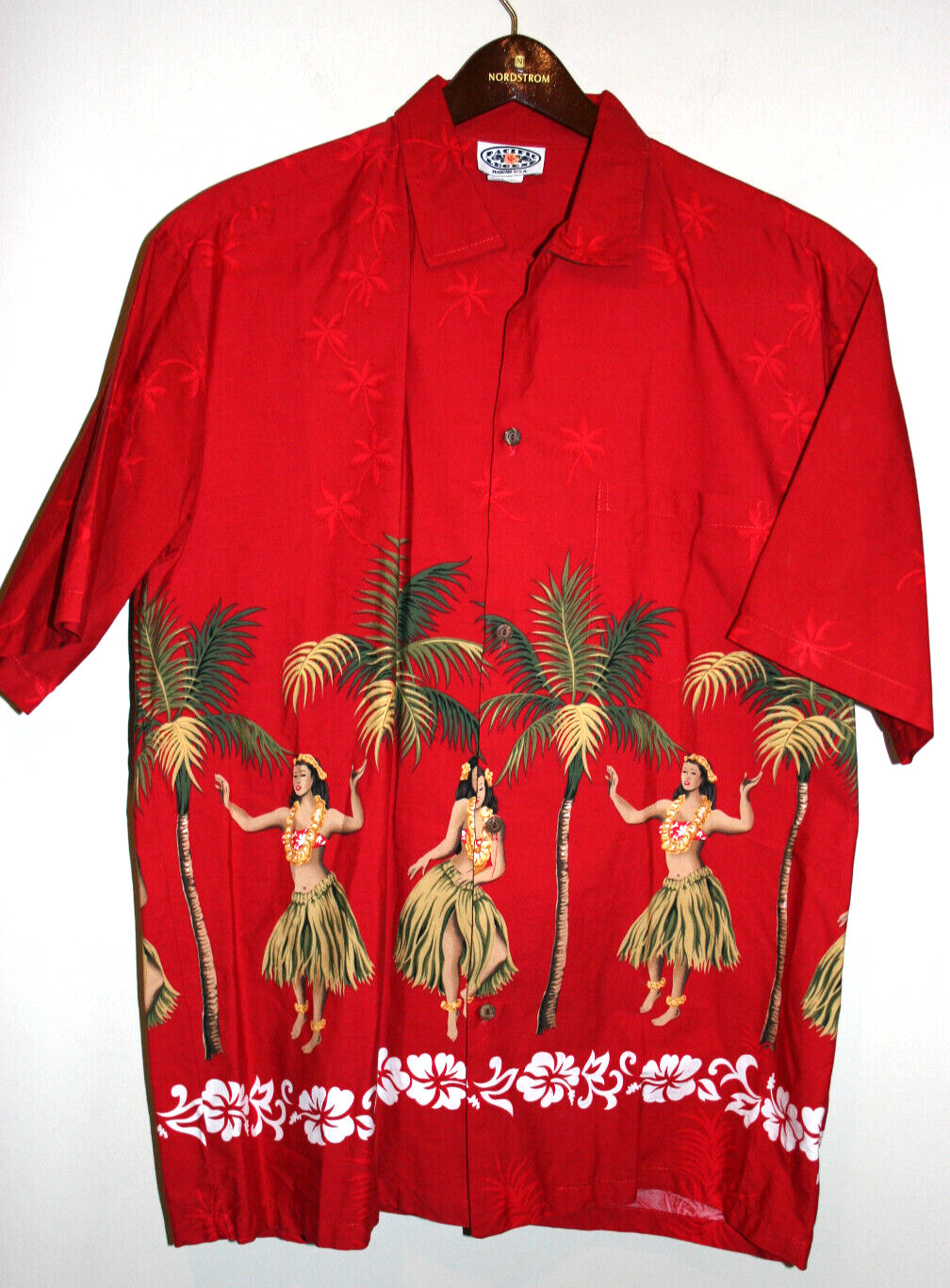 Mens Pacific Legend Red Hula Dancers Hawaiian Shirt M… Gem