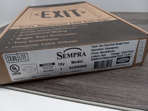 SEMPRA SESRBN Dual-Lite LED Exit Sign Brushed Aluminum Red Letters 120V/ 227V - Picture 3 of 7