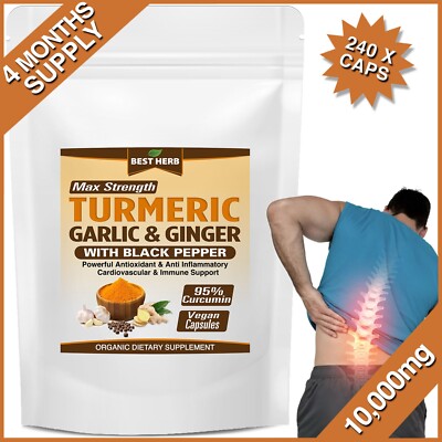 240 CAPSULES TURMERIC GINGER GARLIC BLACK PEPPER PIPERINE CURCUMIN TUMERIC PILLS