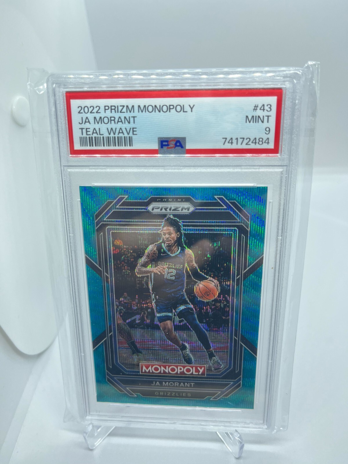 Ja Morant 2022-23 Panini Prizm Monopoly TEAL WAVE PRIZM Card #43 GRIZZLIES PSA 9