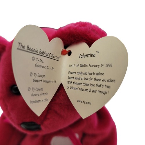 Ty Beanie Baby Original Valentina 1998 Cranberry Heart Vintage Hologram Hangtag - Picture 7 of 11