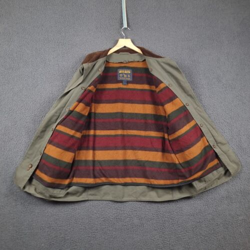 Vintage WOOLRICH Jacket Mens L Khaki Barn Coat Corduroy Collar Fleece Liner - Picture 2 of 14