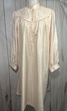 Barbizon Vintage Nightgown Small Pink Satin Embroidered Buttons Long Pullover