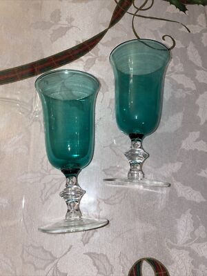 Aqua Blue  Glass Water Goblets Or Wine Goblets! Set Of 2-