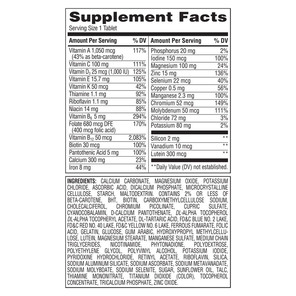 Поливитаминные/мультиминеральные добавки таблетки Equate для женщин 50+, 100 Cou - Изображение 2 из 4