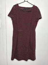 Talbots Dress Womens 12 Square Neck Striped Ribbing Navy Pink Preppy Nautical