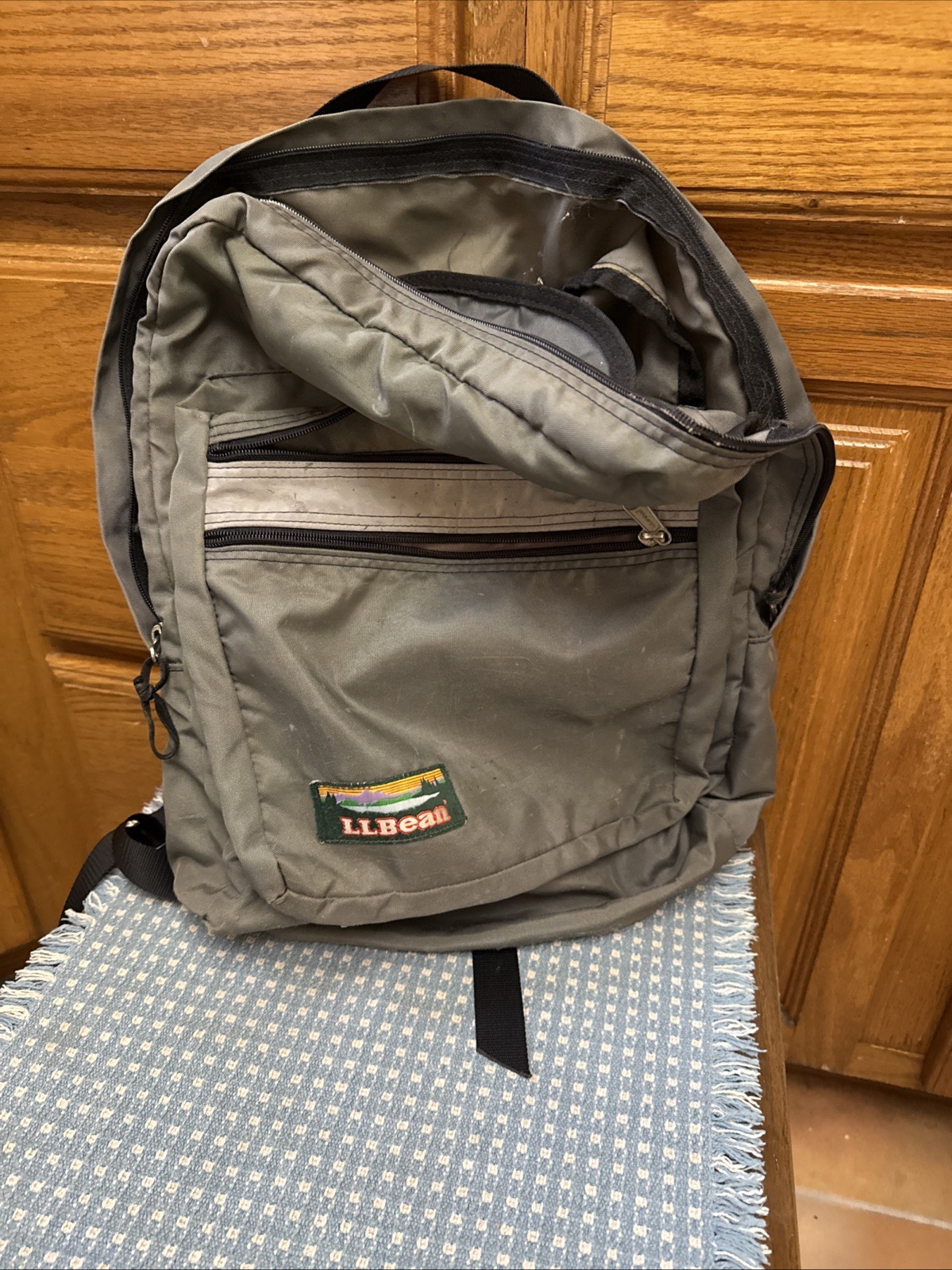 Vintage LL Bean Book Pack Backpack 1990's Korea Green Nylon 18x14