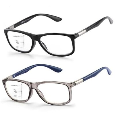  2 Pack Classic Progressive Multifocus Reading Glasses for Men, Premium 